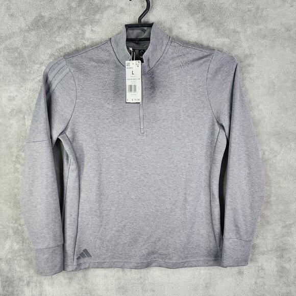 Mens Gray Adidas Pullover Sweatshirt Long Sleeve 1/2 Zip Mock Neck Size L - Picture 2 of 14